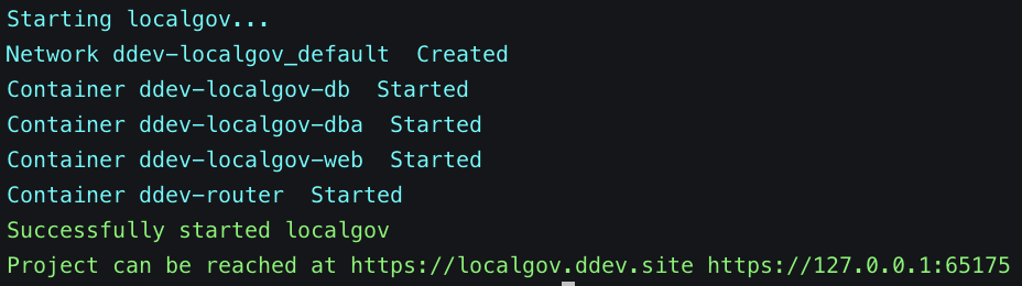 LocalGov Drupal: ddev start Terminal output 2